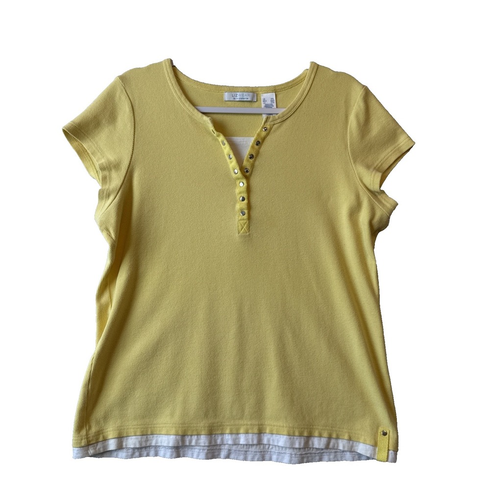 Liz Claiborne Yellow Layered Ribbed Fitted Henley Top XXL‎ Y2K Americana Grunge